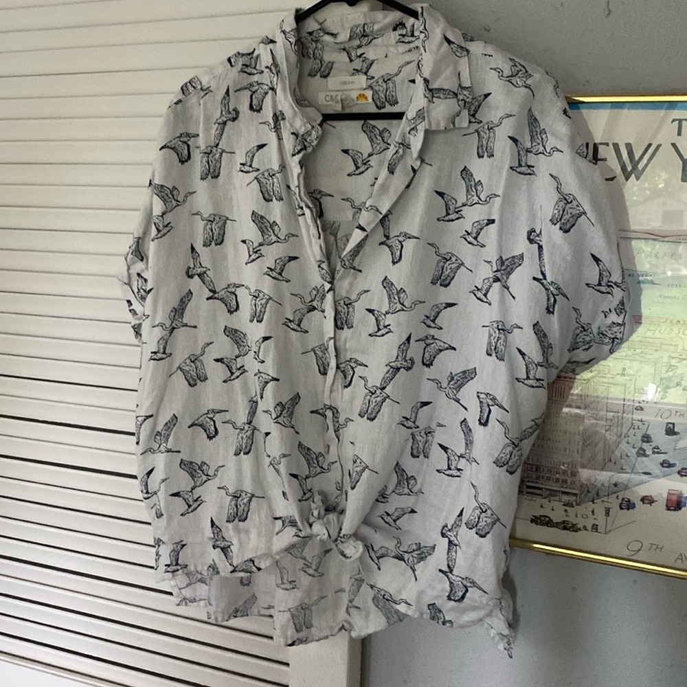 C&C California Linen Crane Boxy Top Size L